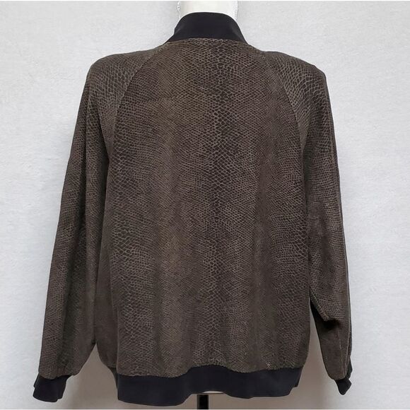 VINTAGE 1980s Richard & Company Green Snakeskin Shoulder Pad Bomber Jacket L - Picture 8 of 11